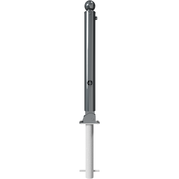 Ornamental bollard | Series 484B | � 82 mm | foldable, self-engaging lockfor casting in concrete, with hot-dip galvanized groundsocket part-no. 470.60, approx. 400 mm below ground | with triangular locking mechanism acc. with DIN 3223 | with 1 eyelet